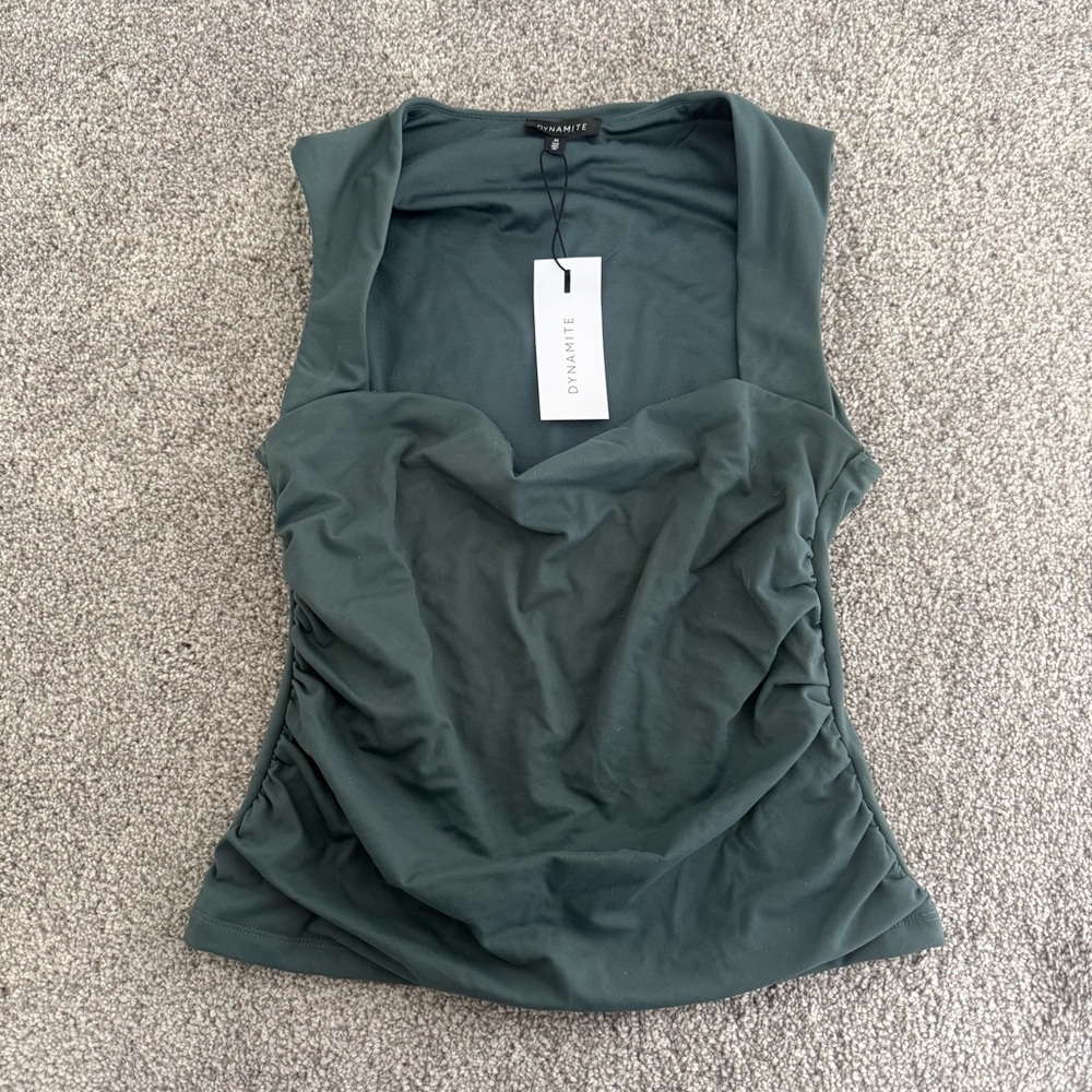 Dynamite Forest Green Ruched Tank Top